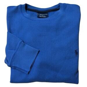Polo Ralph Lauren Shirt Men Medium Bright Blue Waffle Knit Thermal Sleepwear Top